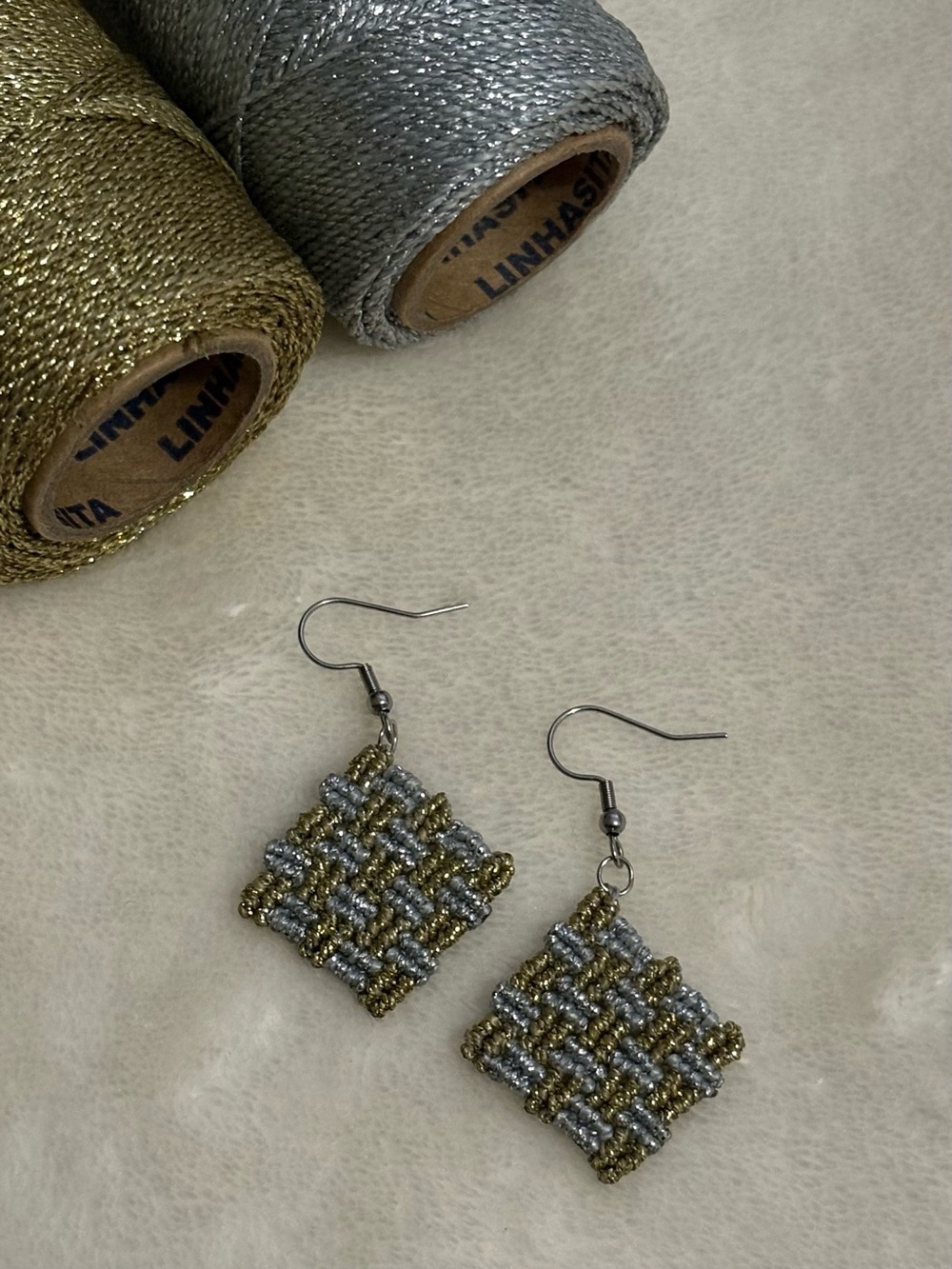 Handwoven Silver & Gold Diamond Drop Earrings